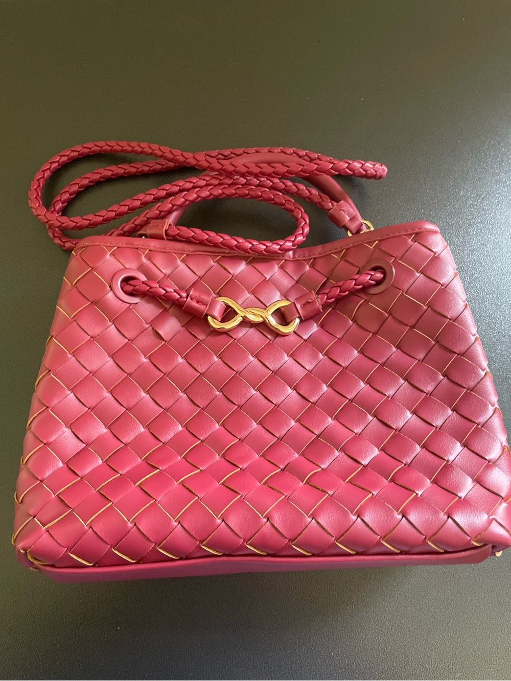 Pink Woven Crossbody Shoulder Bag Gold Hardware